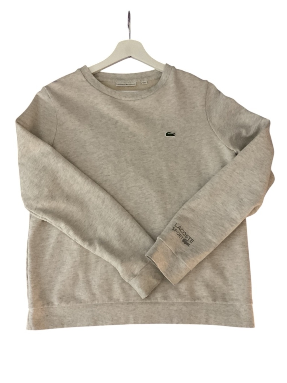 Lacoste Men's/Womens Heather Light Gray Crewneck with Green Crocodile Logo EUC